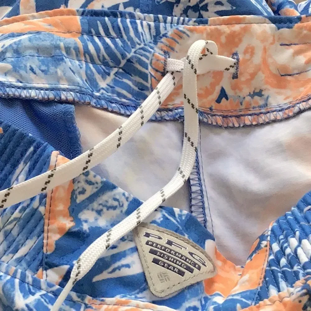 Columbia PFG Tidal Wave Blue Peach Tropical Floral Print Pull On Quick Dry Short